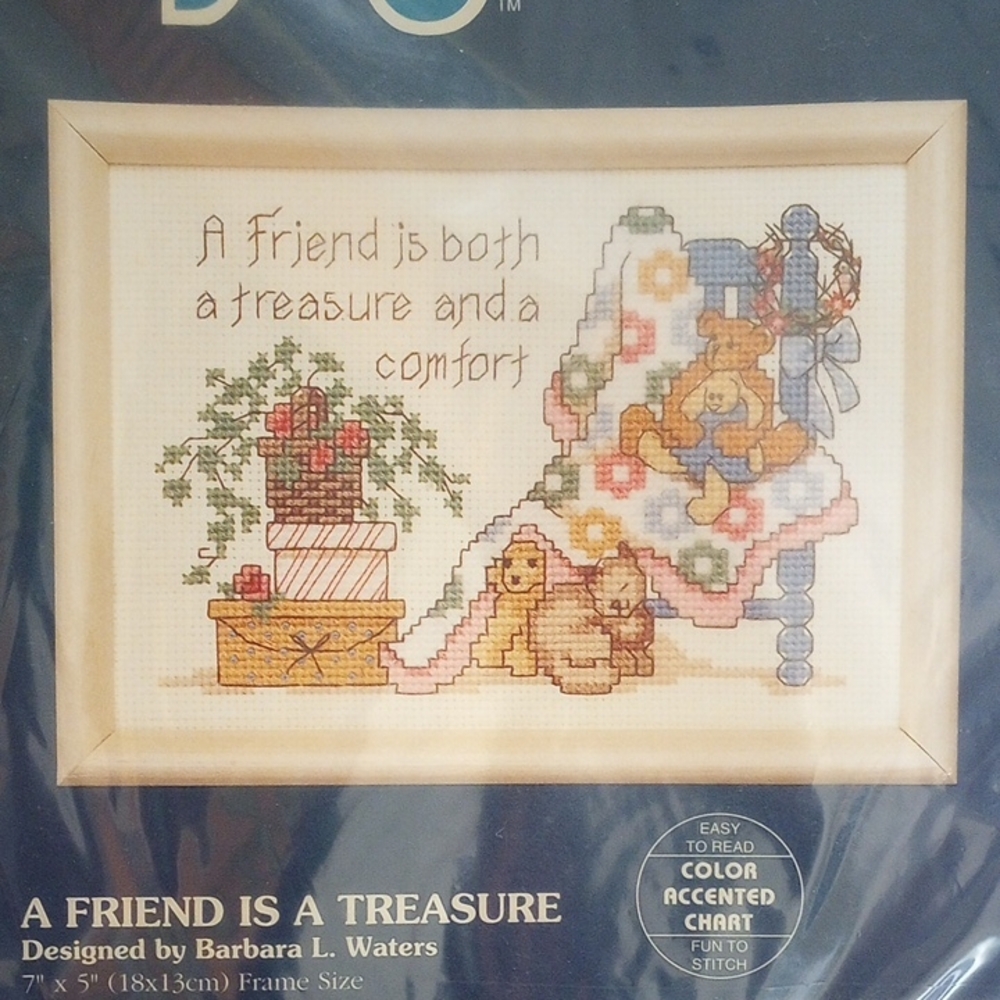 NEW Sunset Jiffy Counted Cross Stitch Sampler Kit #16583 A Friend is a Treasure